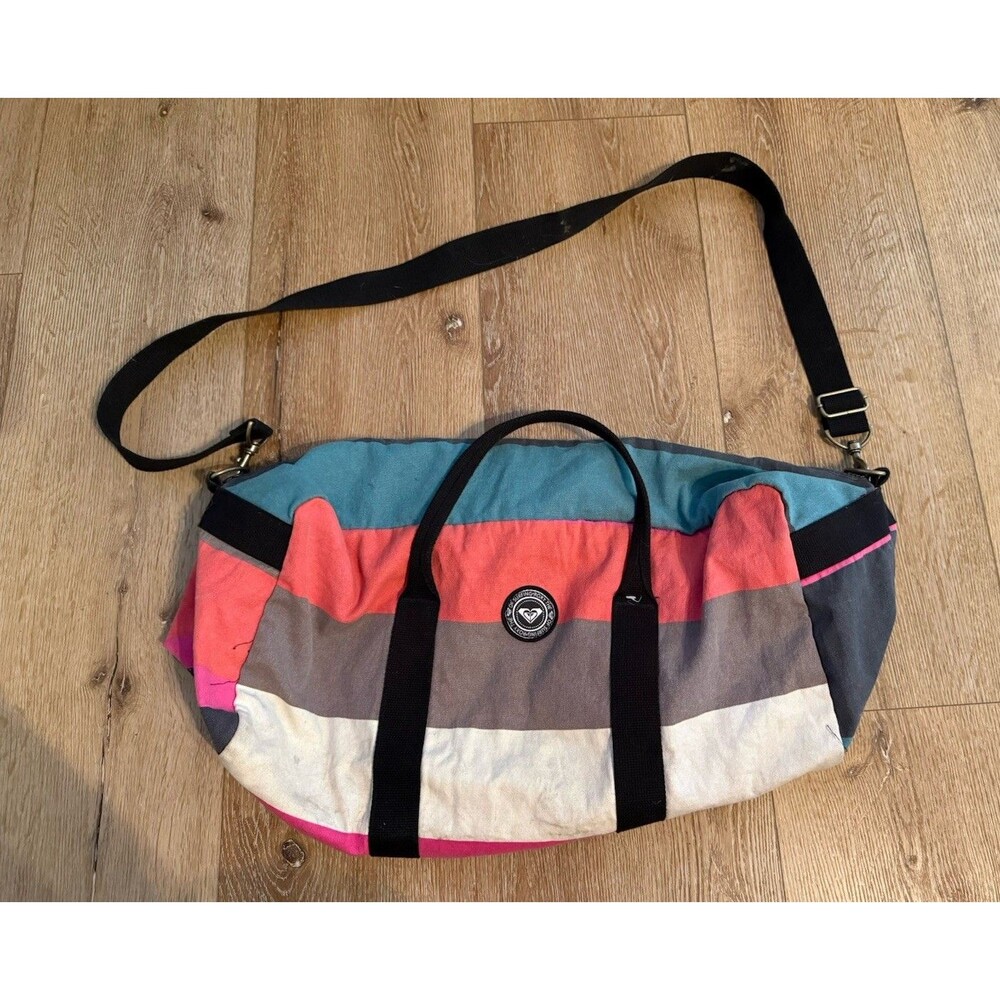 Y2K Roxy Womens Multicolor Striped Duffel Travel Bag